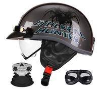 Casco Moto Semi-Abierto Retro - Ultraligero, Lente Retráctil Y Gafas, Hebilla Multifuncional De Liberación Rápida, Unisex Todo El Año, Certificado ECE/Dot.(11,M=57~58CM)