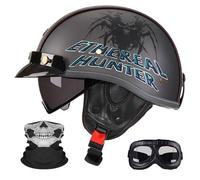 Casco Moto Semi-Abierto Retro - Ultraligero, Lente Retráctil Y Gafas, Hebilla Multifuncional De Liberación Rápida, Unisex Todo El Año, Certificado ECE/Dot.(9,XXL=63~64CM)