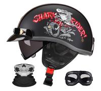 Casco Moto Semi-Abierto Retro - Ultraligero, Lente Retráctil Y Gafas, Hebilla Multifuncional De Liberación Rápida, Unisex Todo El Año, Certificado ECE/Dot.(3,XL=61~62CM)