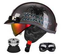 Casco Moto Semi-Abierto Retro - Ultraligero, Lente Retráctil Y Gafas, Hebilla Multifuncional De Liberación Rápida, Unisex Todo El Año, Certificado ECE/Dot.(13,M=57~58CM)