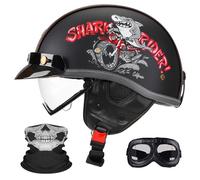 Casco Moto Semi-Abierto Retro - Ultraligero, Lente Retráctil Y Gafas, Hebilla Multifuncional De Liberación Rápida, Unisex Todo El Año, Certificado ECE/Dot.(2,XXL=63~64CM)