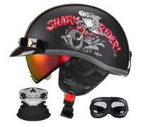 Casco Moto Semi-Abierto Retro - Ultraligero, Lente Retráctil Y Gafas, Hebilla Multifuncional De Liberación Rápida, Unisex Todo El Año, Certificado ECE/Dot.(4,XL=61~62CM)