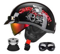 Casco Moto Semi-Abierto Retro - Ultraligero, Lente Retráctil Y Gafas, Hebilla Multifuncional De Liberación Rápida, Unisex Todo El Año, Certificado ECE/Dot.(7,XXL=63~64CM)