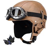 Casco Moto Vintage Con Gafas,Cascos Jet Retro,Cascos Moto Hombre,Casco Aleman Moto Homologado ECE Para Crucero Chopper Ciclomoter A,(54-61CM)