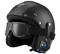 Casco Motocicleta Bluetooth Casco Retro Abierto con Gafas Casco Jet Cuero Jet Moto 3/4 Aprobado por Dot/ECE Medio Casco para Hombres Y Mujeres Adulto Ciclomotor Scooter 1,L(59-60CM)