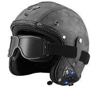 Casco Motocicleta Bluetooth Casco Retro Abierto con Gafas Casco Jet Cuero Jet Moto 3/4 Aprobado por Dot/ECE Medio Casco para Hombres Y Mujeres Adulto Ciclomotor Scooter 10,XL(61-62CM)