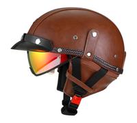 Casco Motocicleta Cuero Medio Vintage con Visera Solar Cascos Abiertos De Moto Cascos Half-Helmet DOTECE Homologado Casco Moto Jet Scooter para Mujer Hombre Adultos 9,XL:61-62CM