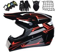 Casco Motocross Niño 6-12 Años ECE/Dot Homologado, Casco Cross Motocicleta MX Enduro para Mujer Hombre Adultos, Casco Trial Adventure Integral Casco Descenso con Gafas Máscara Guantes Red De Casco