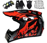 Casco Motocross Niño ECE Homologado, Casco Cross Motocicleta MX Enduro para Mujer Hombre Adultos y Infantil, Casco de Moto Integral Casco Descenso con Gafas Máscara Guantes Red De Casco (52~59cm)