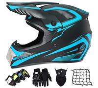 Casco Motocross Niño, ECE Homologado Casco de Moto Infantil, Cross Integral Enduro Infantil para Mujer Hombre Adultos Casco de Descenso con Gafas Máscara Guantes Red de Casco -Carcasa ABS