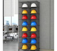 Casco Obra Cajas de Almacenamiento Apilables para Cascos de Seguridad con Estantes Ajustables, Estante de Colocación de Cascos de Seguridad Móvil con Ruedas, Estante de Exhibición de Cascos(Black,75x3