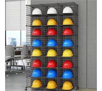 Casco Obra Cajas de Almacenamiento Apilables para Cascos de Seguridad con Estantes Ajustables, Estante de Colocación de Cascos de Seguridad Móvil con Ruedas, Estante de Exhibición de Cascos(Black,111x