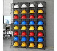 Casco Obra Cajas de Almacenamiento Apilables para Cascos de Seguridad con Estantes Ajustables, Estante de Colocación de Cascos de Seguridad Móvil con Ruedas, Estante de Exhibición de Cascos(Black,147x