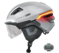 ABUS Casco de bicicleta HYP-E ACE, con luz delantera, luz trasera e intermitente, con visera y orejeras, también apto para e-bikes y S-pedelecs, para hombres y mujeres, talla M, plateado