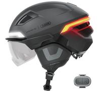 ABUS Casco de bicicleta HYP-E ACE, con luz delantera, luz trasera e intermitente, con visera y orejeras, también apto para e-bikes y S-pedelecs, para hombres y mujeres, talla S, gris