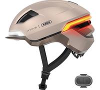 ABUS Casco para bicicleta HYP-E, casco con luz delantera, luz trasera e intermitente, también apto para ciclismo en e-bikes y S-pedelecs, para adolescentes y adultos, talla L, beige