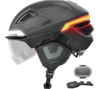 ABUS HYP-E B.Lace - Casco de Bicicleta con luz Delantera, Trasera y Intermitente y luz de Freno inalámbrica activable - con Visera y Orejeras - para Bicicleta eléctrica y S-Pedelec - Talla S, Color
