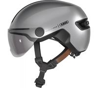 ABUS Casco urbano HUD-Y ACE - elegante casco de bicicleta con visera y luz LED trasera magnética y recargable - para hombre y mujer - plata, talla M