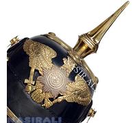 Casco prusiano alemán de piel Pickelhaube para disfraces de Halloween con correa de barbilla de latón