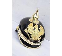 Casco prusiano Pickelhaube Spike, negro y dorado, detalles de latón, emblema de águila imperial, coleccionable militar