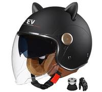 Casco Retro 3/4 Abierto para Motocicleta, con Visor De Doble Capa, Homologado Ece, Unisex, para Scooters/Cuatrimotos/Cruisers. S,L:59-60CM