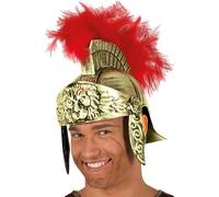 Casco Romano - Tocado De Caballero Guerrero Šamurai Dorado Para Adulto | PP + Pluma Natural, 9,84 X 7,48 Pulgadas Interior, 9,06 Pulgadas De Altura | Para Temática, Carnaval, Cosplay, Varios Us