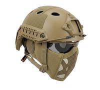 Casco Táctico Fast MH Combinado, con Protección Auditiva Plegable, Máscara de Malla de Media Cara y Gafas para el Juego de Juego Airsoft Paintball CS