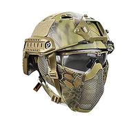 Casco Táctico Fast MH Combinado, con Protección Auditiva Plegable, Máscara de Malla de Media Cara y Gafas para el Juego de Juego Airsoft Paintball CS