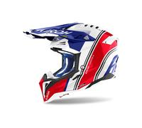 Airoh Aviator 3 Hima Casco de motocross, blanco-rojo-azul, tamaño 2XL para Hombres
