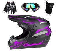 Casco Todoterreno para NiñOs Y JóVenes, Casco para Moto de Cross, ATV, Motocicleta, Motocross con Gafas, Guantes Y MáScara para NiñOs Unisex, Homologado por El Dot(905 Purple,M(54-55cm))