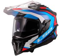 LS2 MX701 Explorer Carbon Frontier II Casco de motocross, blanco/azul/rojo, Talla L (59/60)