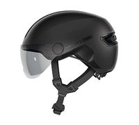 Casco Urbano HUD-Y Ace de ABUS: Elegante Casco de Bicicleta con Visera y luz Trasera LED Recargable magnética, para Hombre y Mujer, Negro, Talla M.
