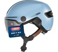 Casco Urbano HUD-Y Ace de ABUS: Elegante Casco de Bicicleta con Visera y luz Trasera LED Recargable magnética, para Hombre y Mujer, Azul, Talla L.
