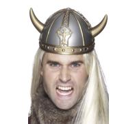 Casco Vikingo + Cuernos Nórdico Warrior Unisex Plata Bronce Accesorio de Disfraz