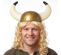 Casco Vikingo dorado de jugador de fútbol noruego con peluca rubia adjunta, sombrero de disfraz unisex con cuernos para adultos, novedad para partido de fútbol de Noruega, Haaland para el día del