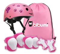 Casco y Protecciones Niño y Niña - Casco + 2 Rodilleras + 2 Muñequeras + 2 Coderas - Bicicleta/Patin/Patines/Skate - Ajustable 50-54cm. Infantil Niños 4-10 Años - Capacete Bicicleta Criança (Rosa)