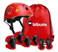 Casco y Protecciones Niño y Niña - Casco + 2 Rodilleras + 2 Muñequeras + 2 Coderas - Bicicleta/Patin/Patines/Skate - Ajustable 50-54cm. Infantil Niños 4-10 Años - Capacete Bicicleta Criança (Rojo)