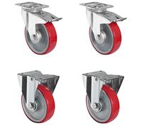 cascoo settbfb125 N2u 6r1 W rollo de 2 ruedas con tope, 2 ruedas fijas, poliamida, poliuretano, diámetro 125 mm, cojinetes de rodillo, ruedas de transporte de carga, 600 kg (4 unidades)