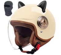 Cascos Abiertos 3/4 con Visera Transparente HD, Casco Jet de Motocicleta Retro Unisex Aprobado por Dot/ECE, Medio Casco Transpirable for Todas Las Estaciones, for Scooter(Khaki B)