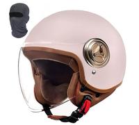 Cascos Abiertos 3/4 con Visera Transparente HD, Casco Jet de Motocicleta Retro Unisex Aprobado por Dot/ECE, Medio Casco Transpirable for Todas Las Estaciones, for Scooter(Pink A)