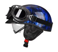 Cascos Abiertos De Moto Casco Semi Cubierto para Motocicleta con Gafas Casco Half Helmet Retro Homologado ECEDOT Medio Casco Jet Moto para Hombres Y Mujeres Adultos J,L:59-60CM