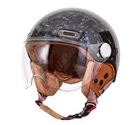 Cascos Abiertos De Moto Fibra De Carbono con Visera Medio Casco Motocicleta Jet Homologado ECEDOT Casco Half-Helmet Scooter para Hombres Y Mujeres Adultos Cuatro Estaciones C,L:59-60CM