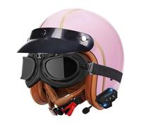 Cascos Abiertos De Moto Vintage Medio Casco Motocicleta Bluetooth Casco Half-Helmet Retro con Gafas Cascos 3/4 Jet con Homologado ECEDOT para Hombres Y Mujeres Adultos V,L:59-60CM