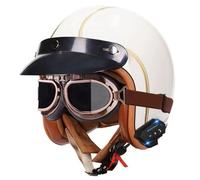 Cascos Abiertos De Moto Vintage Medio Casco Motocicleta Bluetooth Casco Half-Helmet Retro con Gafas Cascos 3/4 Jet con Homologado ECEDOT para Hombres Y Mujeres Adultos C,S:55-56CM
