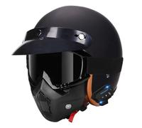 Cascos Abiertos De Moto Vintage Medio Casco Motocicleta Bluetooth con Gafas Casco Half-Helmet Jet Homologado ECEDOT para Hombres Y Mujeres Adultos con Altavoz Y Micrófono F,M:57-58CM