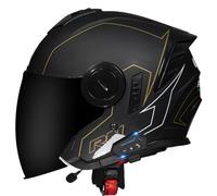 Cascos Abiertos de Motocicleta Bluetooth Casco Jet Retro con Doble Visera Medio Cascos Homologado ECEDOT Casco Half-Helmet 3/4 Hombres Y Mujeres Adultos Cuatro Estaciones E,XXL:63-64CM