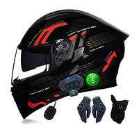 Cascos Bluetooth para Motocicletas, con Guantes Y Mascarillas, Cascos Modulares para Cascos Volteados Aprobados por ECE, Cascos Completos con Doble Visera, M A XXL