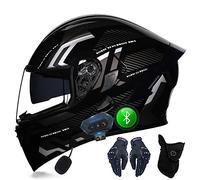 Cascos Bluetooth para Motocicletas, con Guantes Y Mascarillas, Cascos Modulares para Cascos Volteados Aprobados por ECE, Cascos Completos con Doble Visera, M A XXL