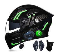 Cascos Bluetooth para Motocicletas, con Guantes Y Mascarillas, Cascos Modulares para Cascos Volteados Aprobados por ECE, Cascos Completos con Doble Visera, M A XXL