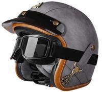 Cascos de Media Cara, Casco de Motocicleta Estilo alemán, Casco Jet Moto Hombre Cascos Moto Abierto con Gafas Retro Cascos 3/4 Hombres Mujeres Casco Ciclomotor Homologado ECE 1,L=59-60cm